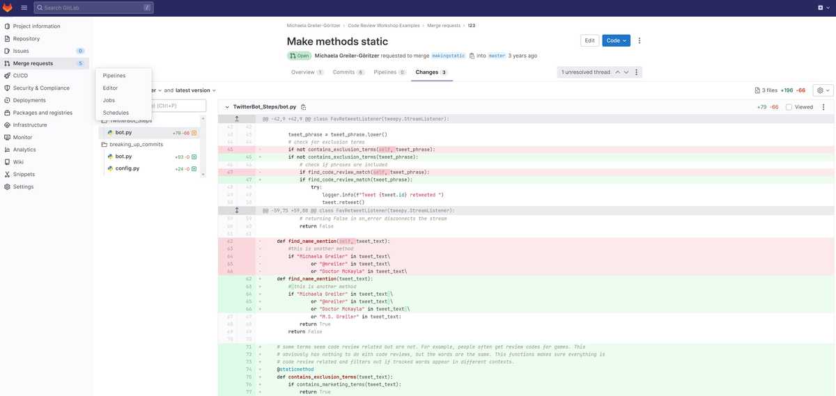 Overview GitLab Merge Request Diff