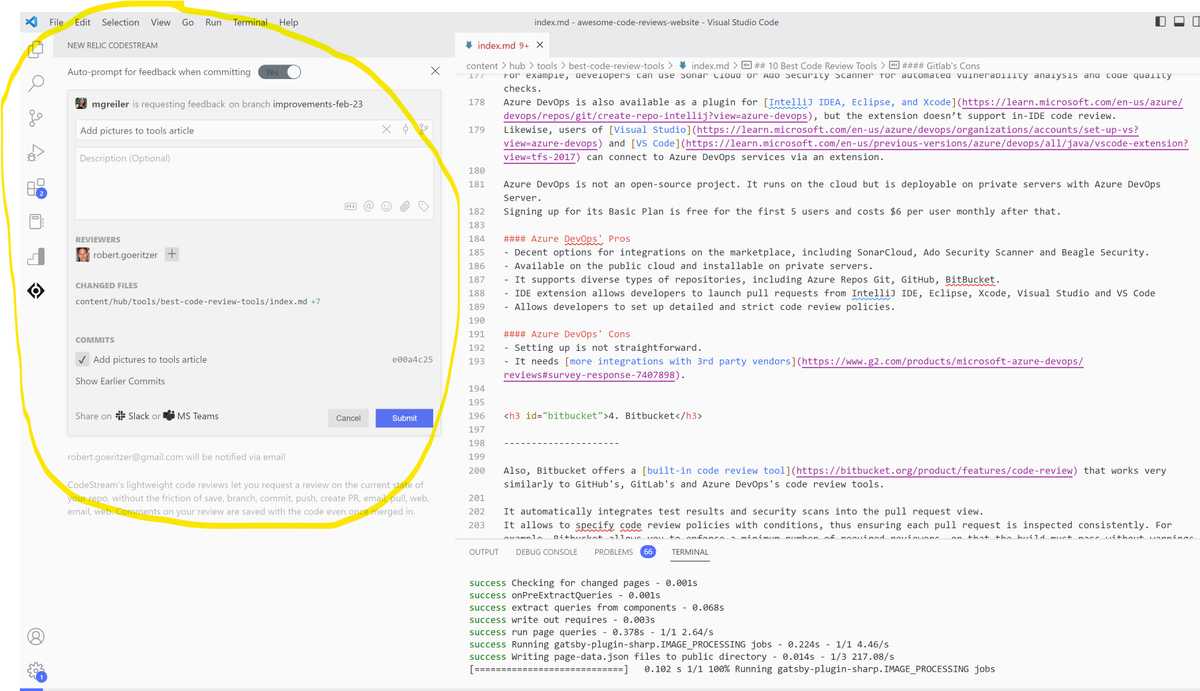 PR preview in VS Code when committing changes
